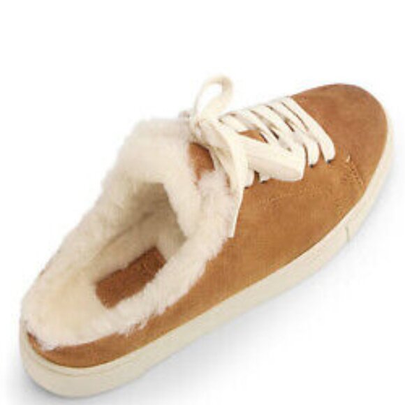NEW Frye ivy genuine shearling sneaker mule - brown - silky suede leather 024j - Picture 1 of 9